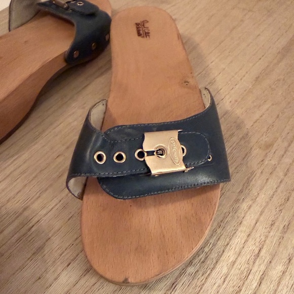 Dr. Scholl’s Original Exercise Sandals Blue Leather Women’s 7M – Wooden Slide - Picture 6 of 8